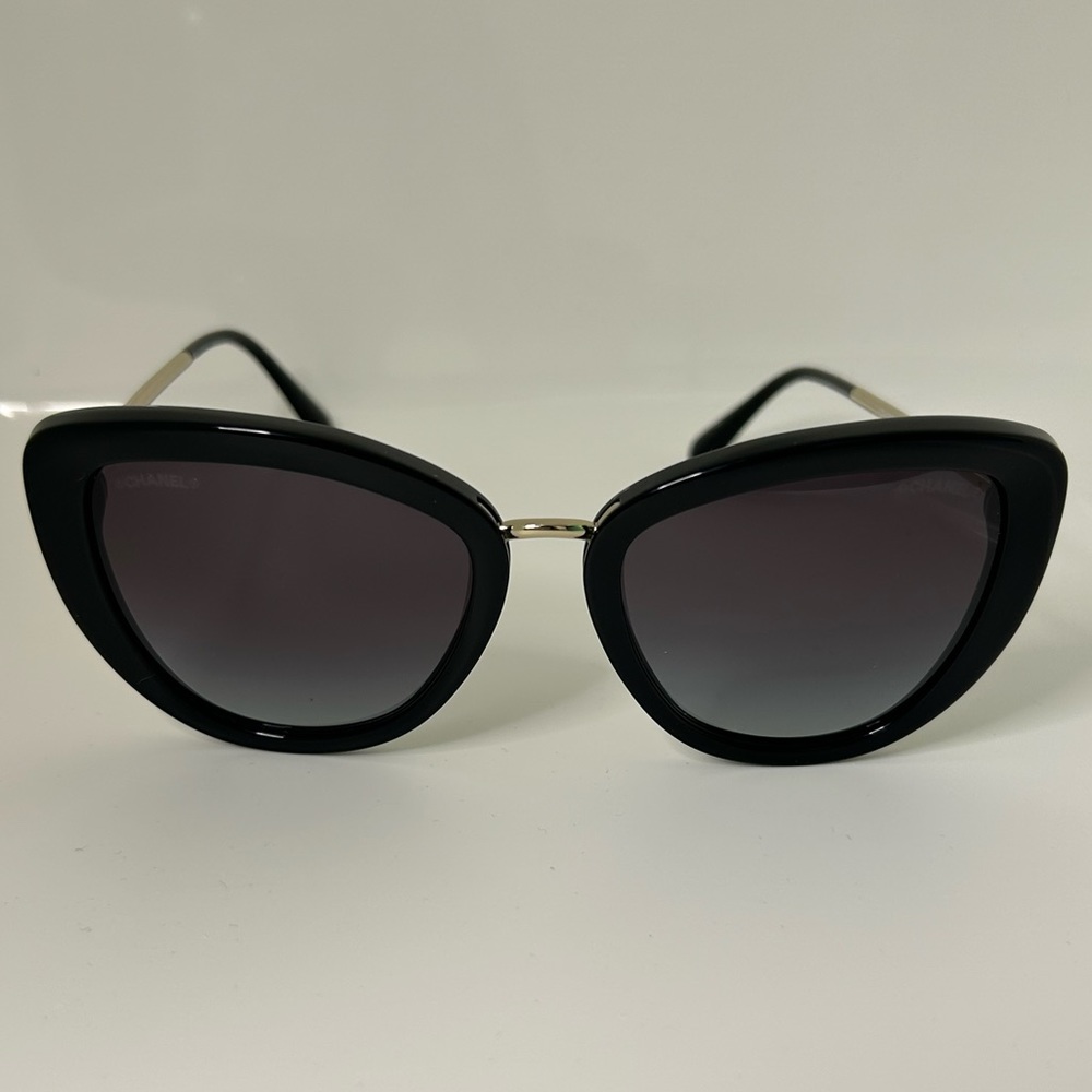 Chanel Black and Gold Cat Eye Sunglasses Never Worn New With Box, Case and Cloth